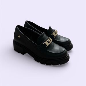 Elegant Black Loafers with Gold Accent
